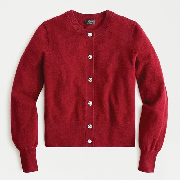 J. Crew Sweaters - J.Crew Everyday Cashmere Cardigan Maroon Red Crystal Jeweled Buttons Size Large